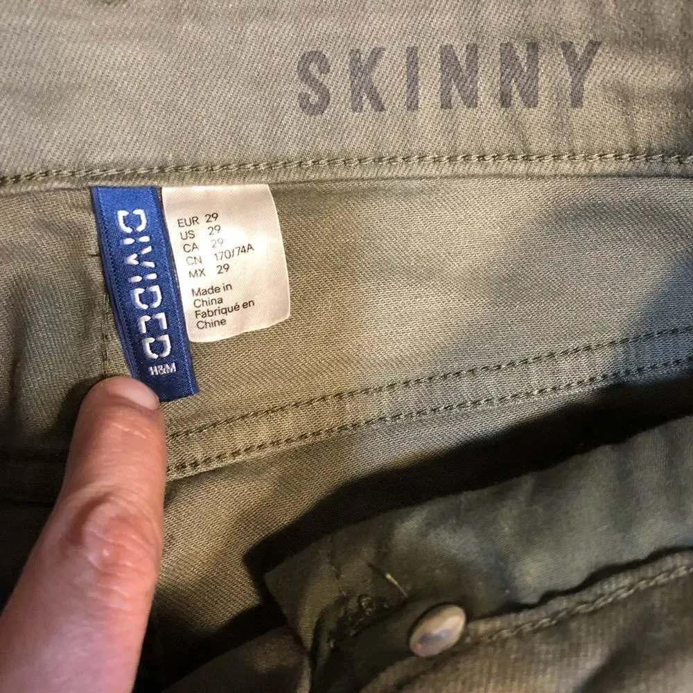 DIVIDED MILITARY GREEN BIKER Moto SKINNY JEANS 29 - Picture 6 of 8